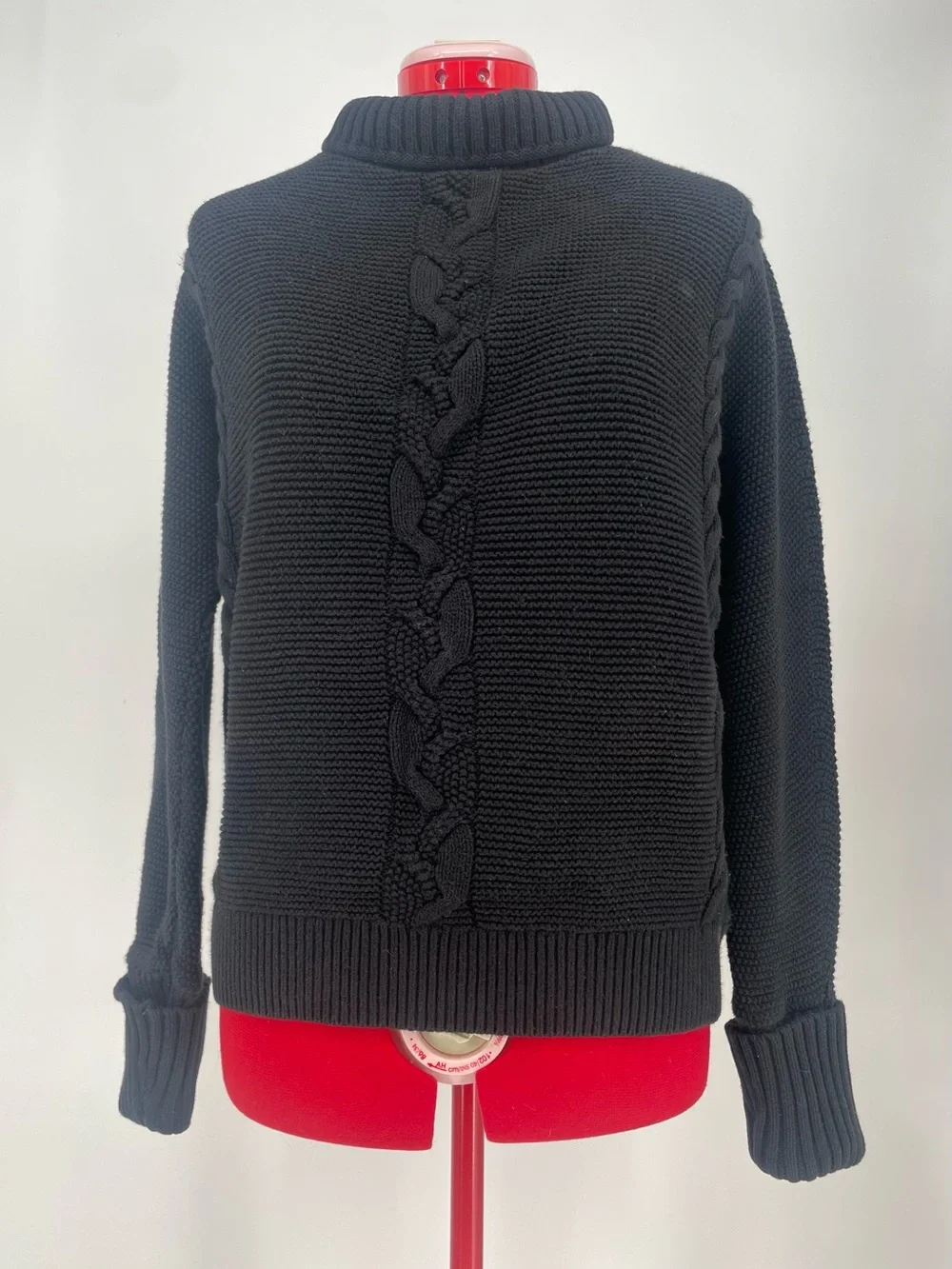 GAP 100% Cotton Black Chunky Cable Knit Fold-over Cuff Mock Neck Sweater